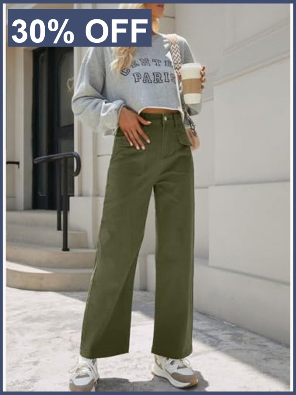High Waisted Wide Leg Cargo Pants with Pockets Stretchy Joggers - Picture 4 of 7